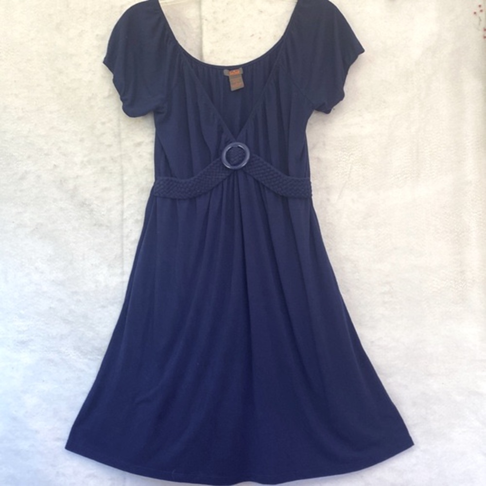 So Sik Navy Blue V Neck Soft Street Length Dress